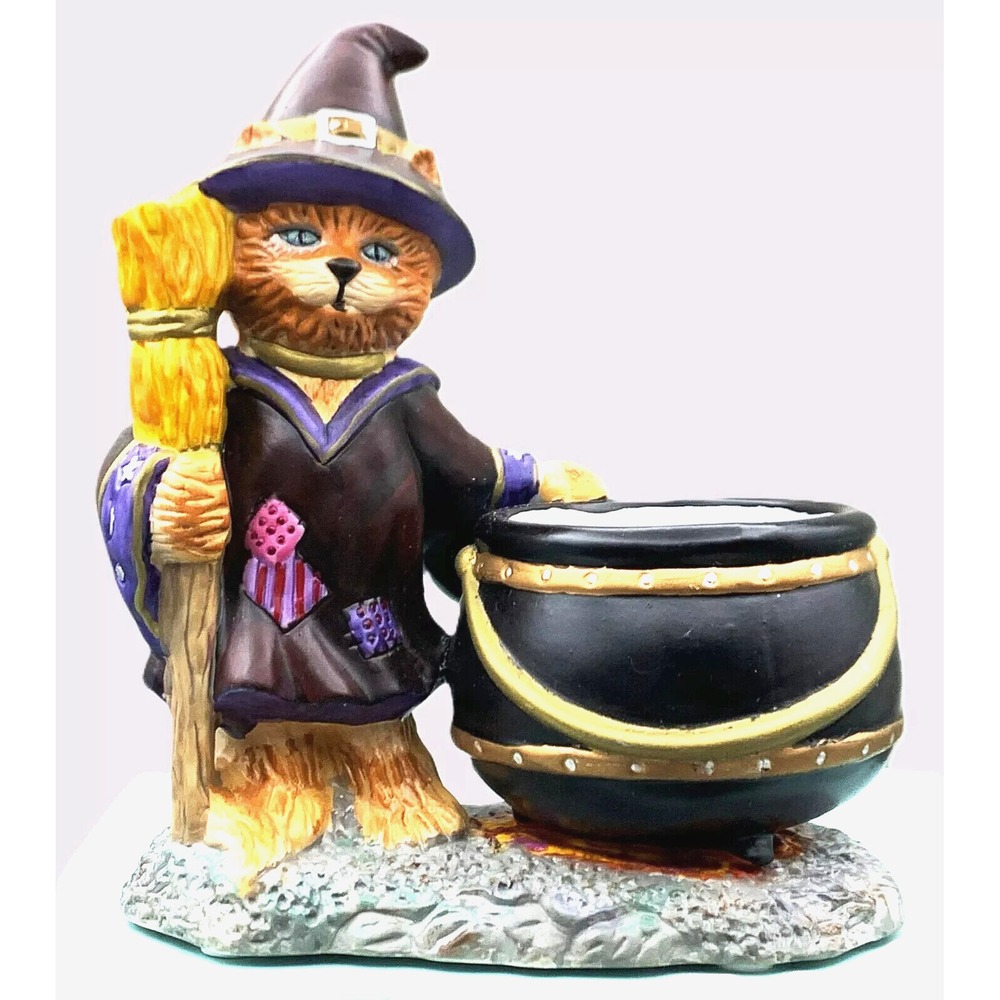 WITCHY KITTY CAULDRON PartyLite Candle Holder HALLOWEEN Porcelain Retired NOS